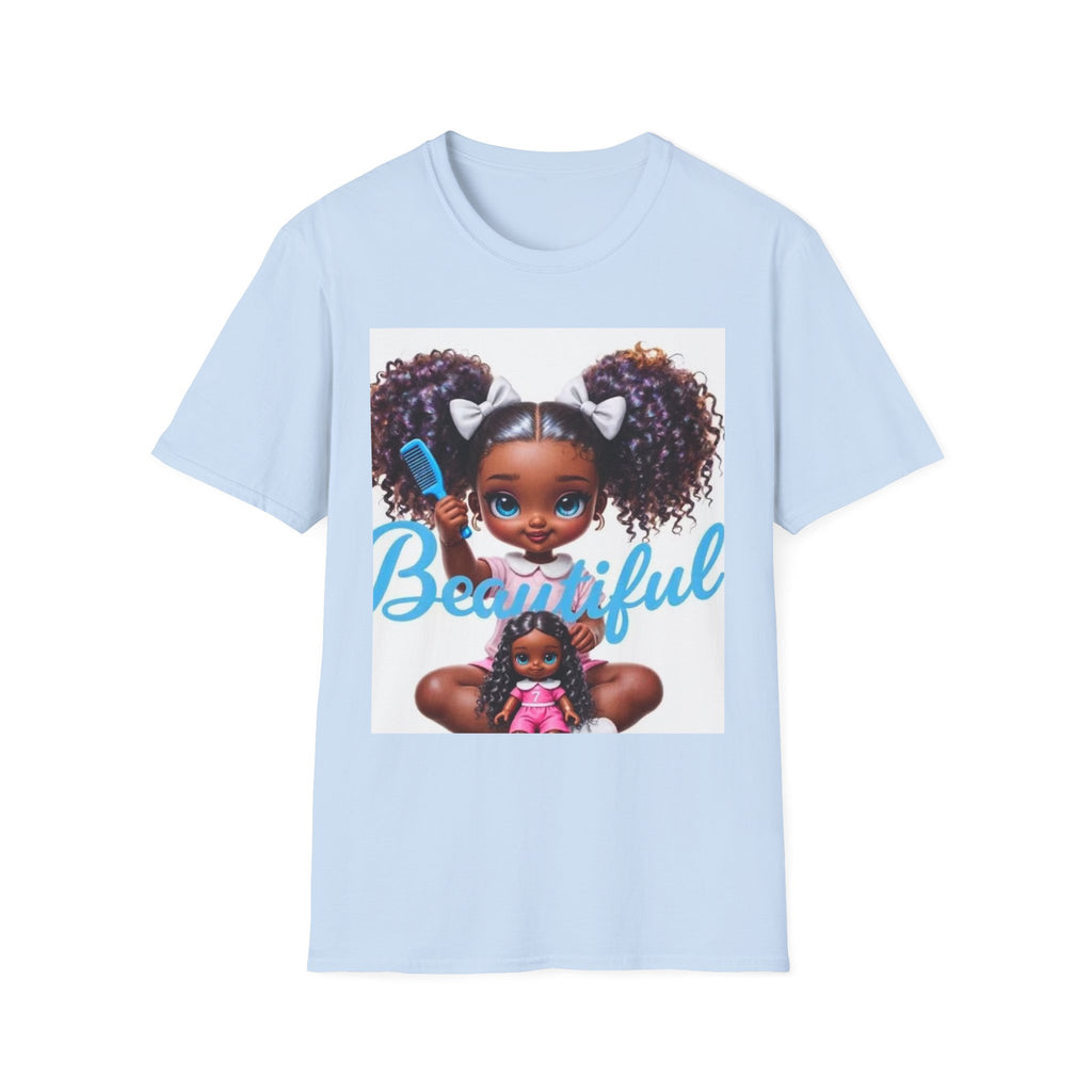 T-Shirt — "Beautiful" Cute Curly-Haired Doll Illustration Tee