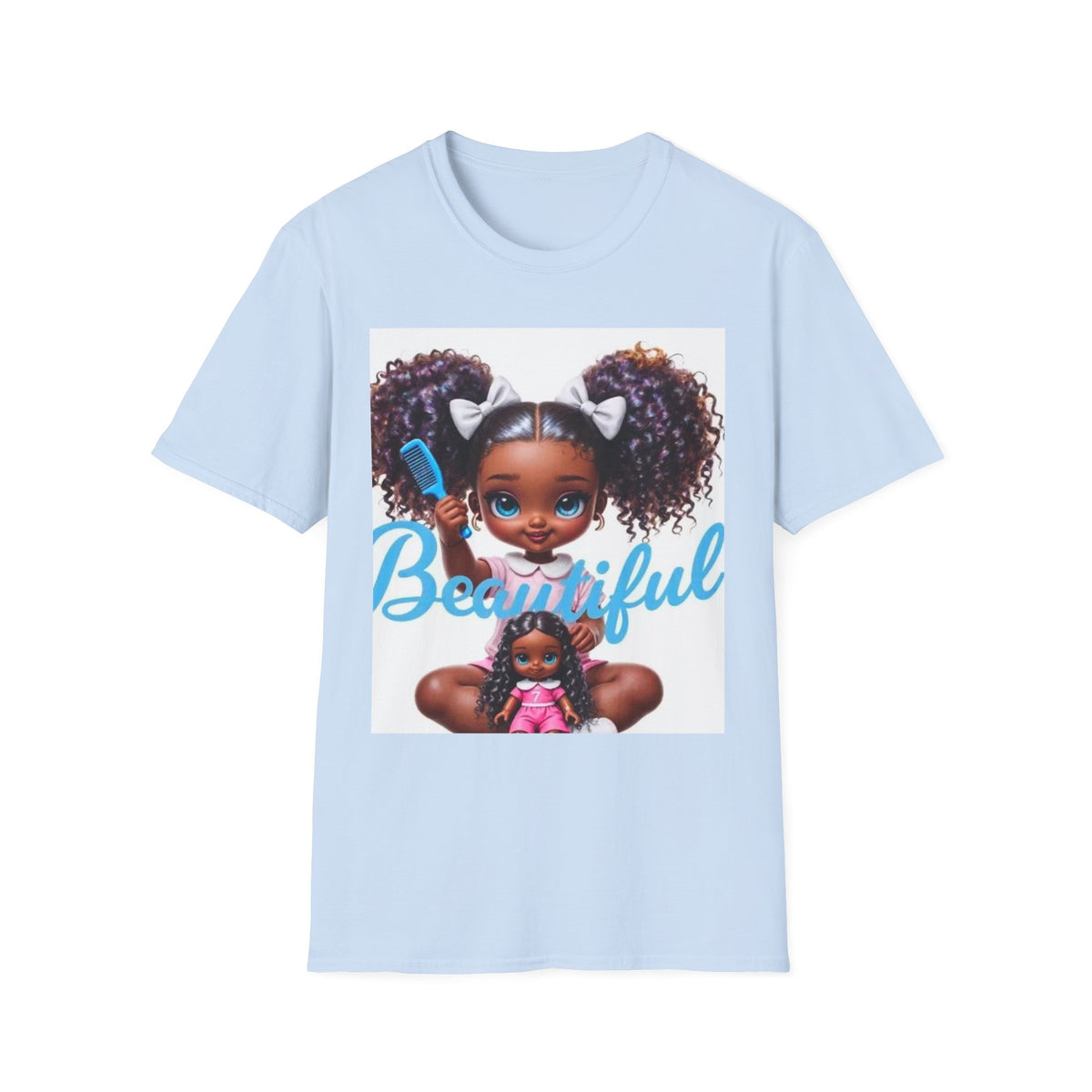 T-Shirt — "Beautiful" Cute Curly-Haired Doll Illustration Tee