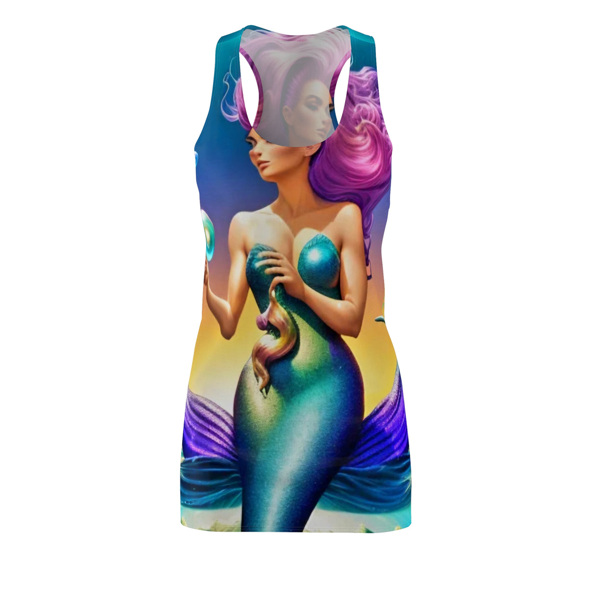 Mermaid Racerback Dress – Vibrant All-Over-Print Beachwear