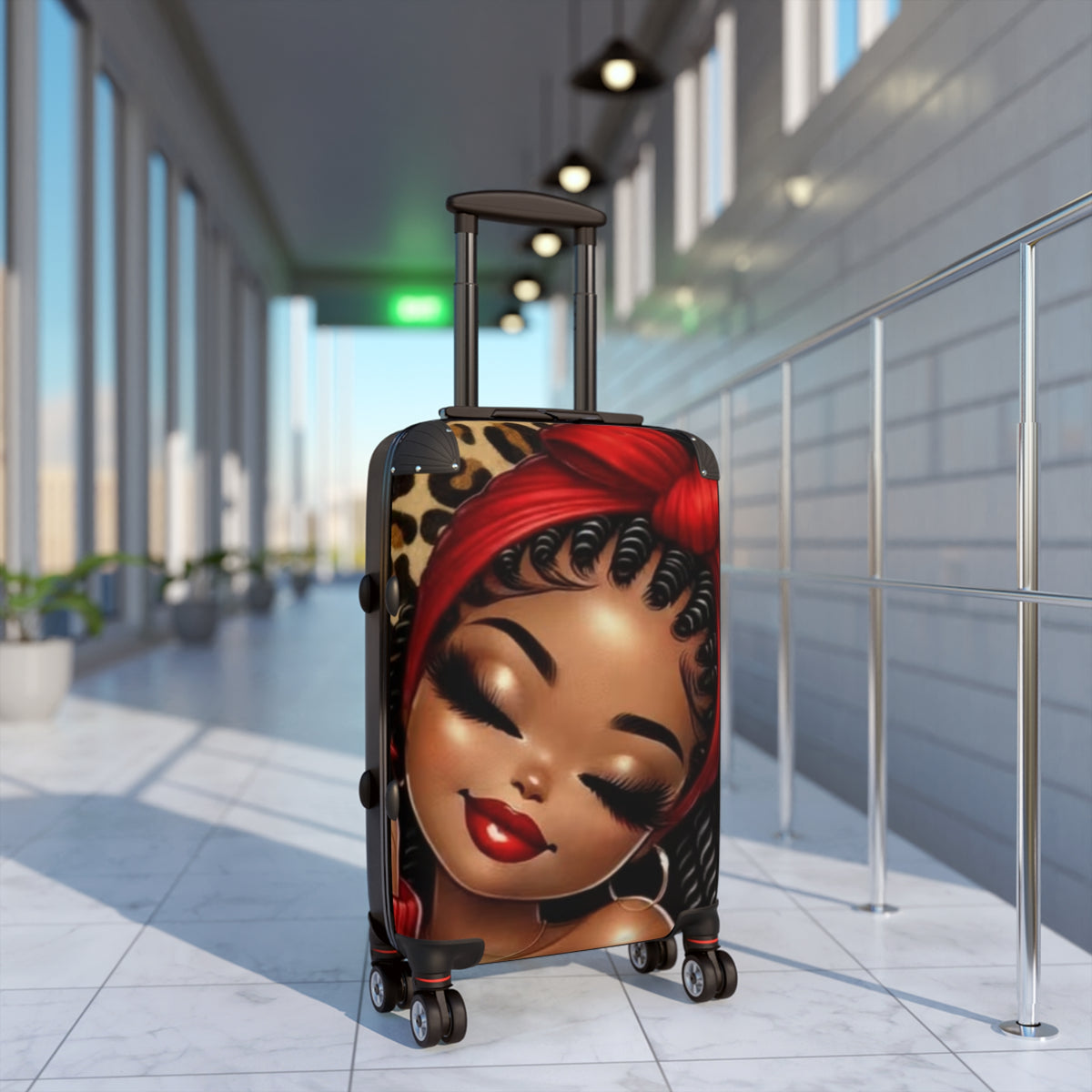 Red Headwrap Girl Carry-On Suitcase — Cute Afrocentric Travel Luggage