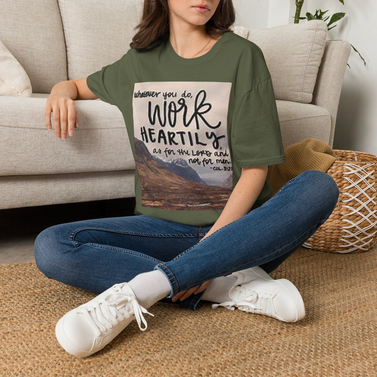 Work Heartily T-Shirt — Inspirational Christian Verse Tee (Colossians 3:23)