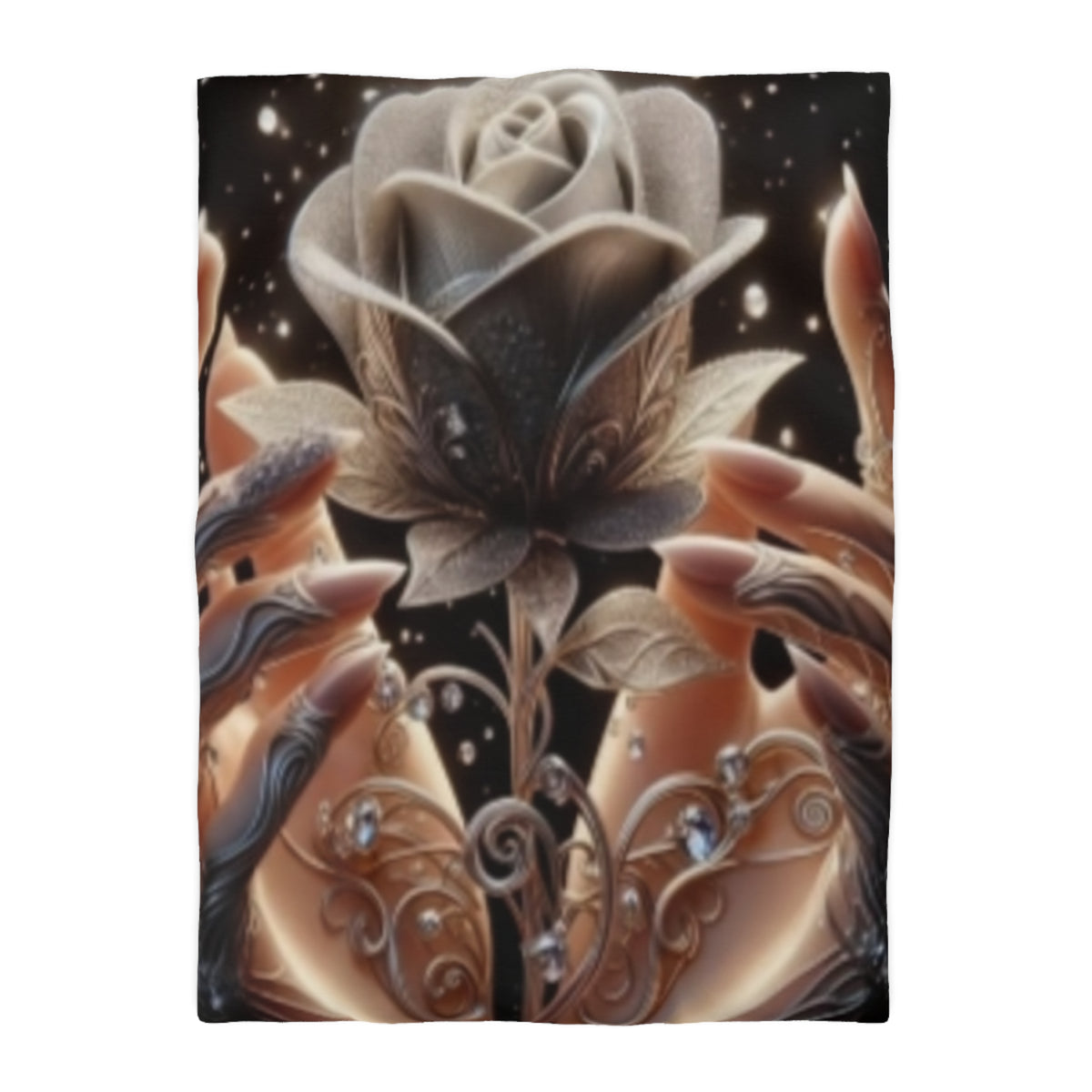 Black Rose Fantasy Duvet Cover — Elegant Floral Microfiber Bedding
