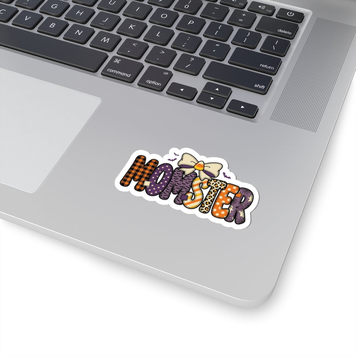 Momster Halloween lettering sticker | Kiss-Cut Sticker, bats, purple orange plaid