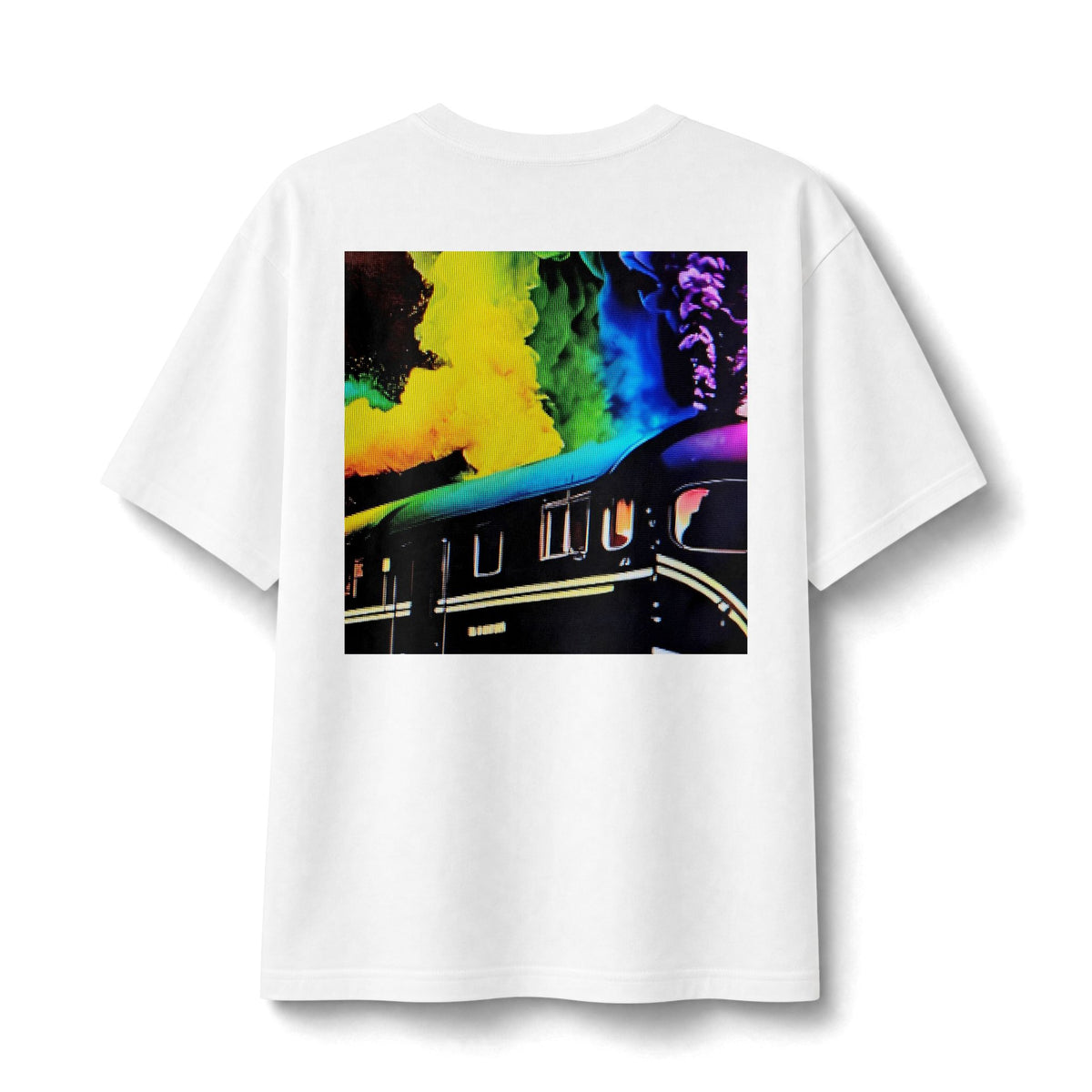Retro Train Tee — Neon Smoke Vintage Locomotive Graphic Shirt