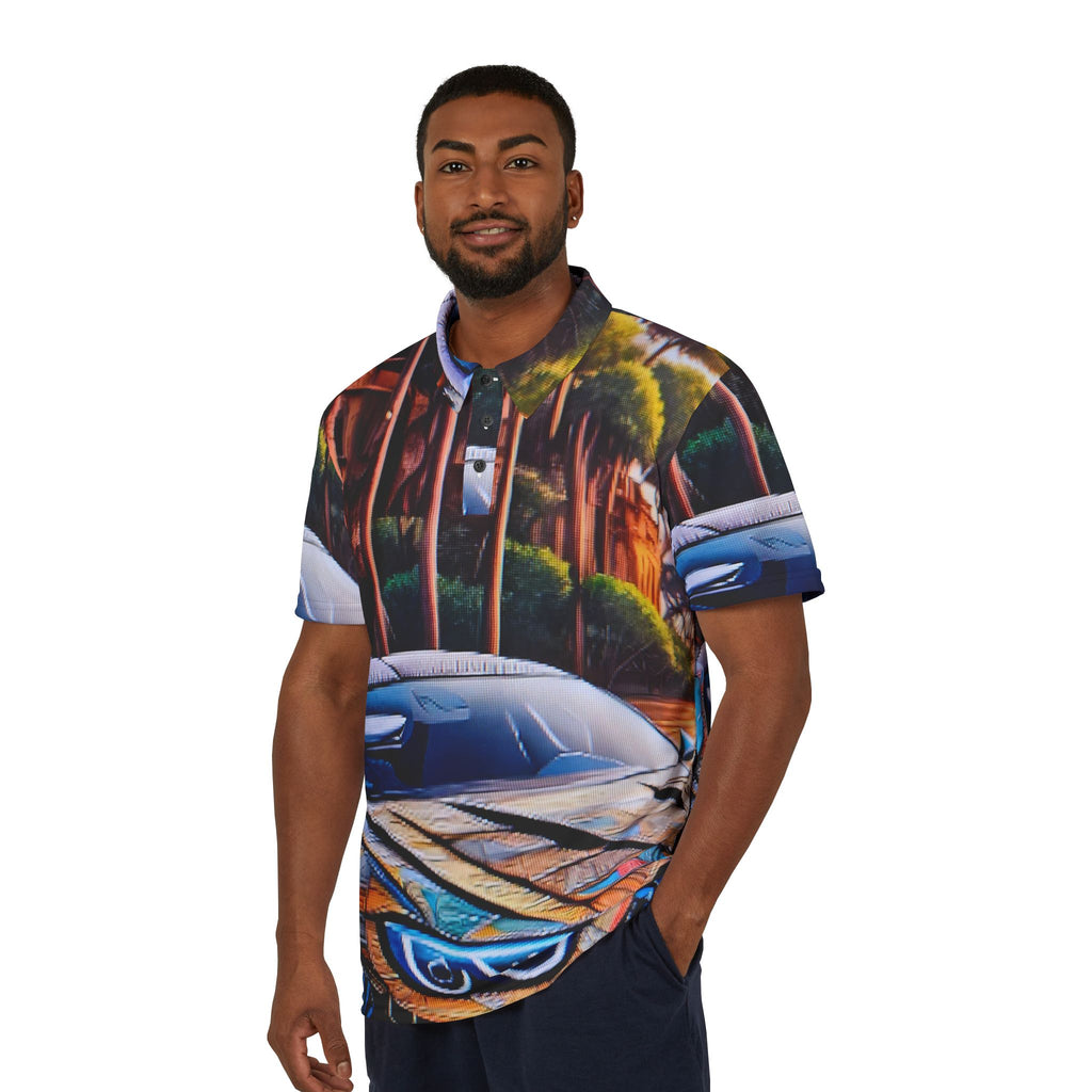 Car Graphic Polo Shirt — Sports Car Sunset All-Over Print