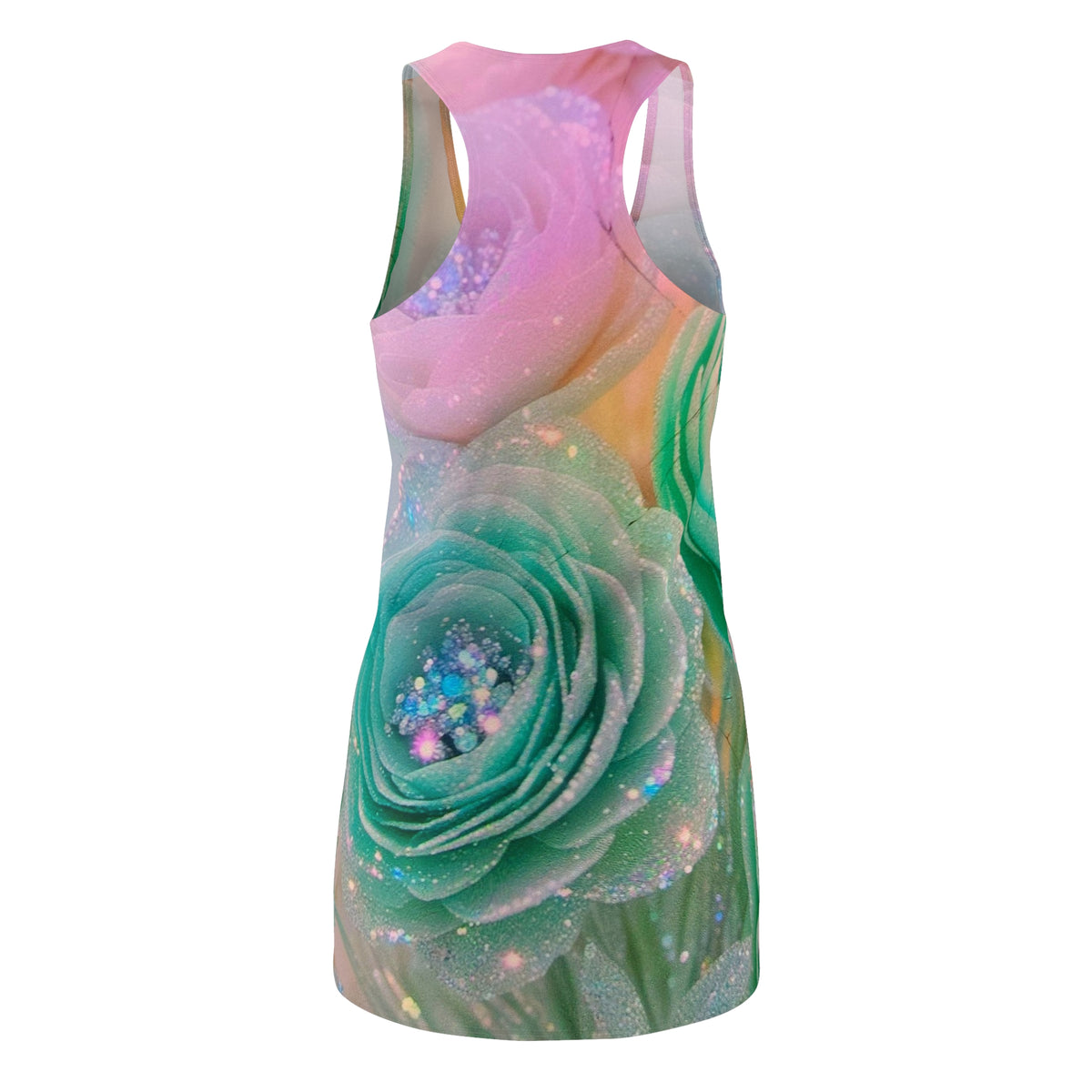 Racerback Dress - Pastel Teal Rose All-Over Print, Sparkle Floral Aesthetic