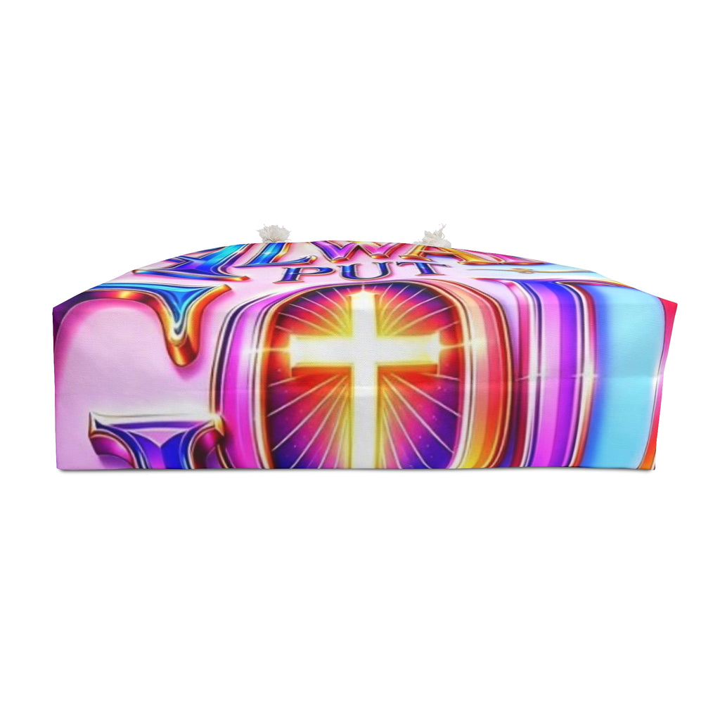 Weekender Bag — 'Always Put God First' Colorful Inspirational Travel Tote