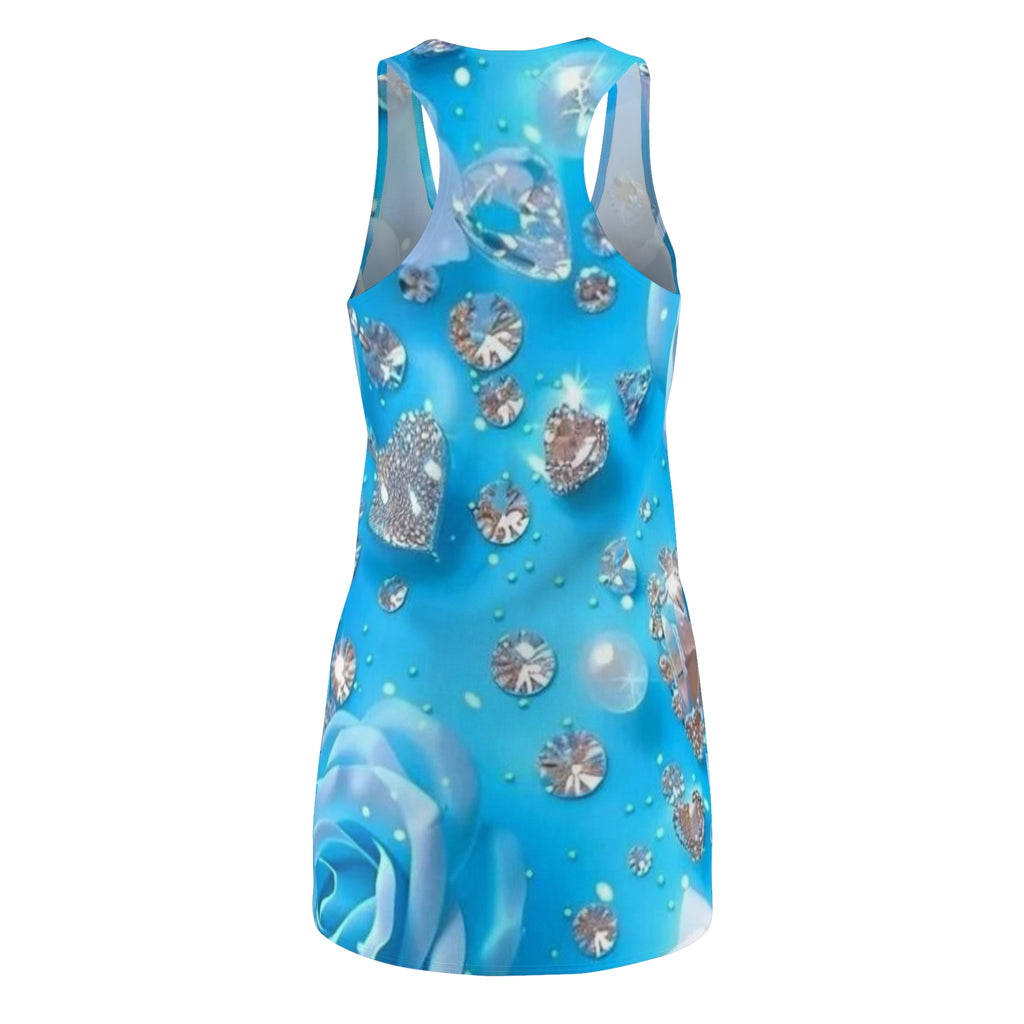 Blue Diamond Rose Racerback Dress — Rhinestone & Pearl All-Over Print