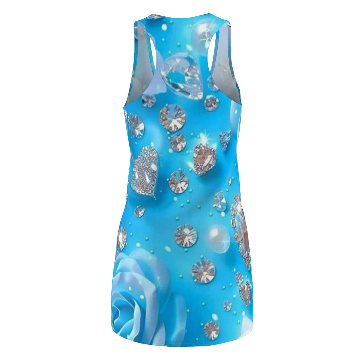 Blue Diamond Rose Racerback Dress — Rhinestone & Pearl All-Over Print