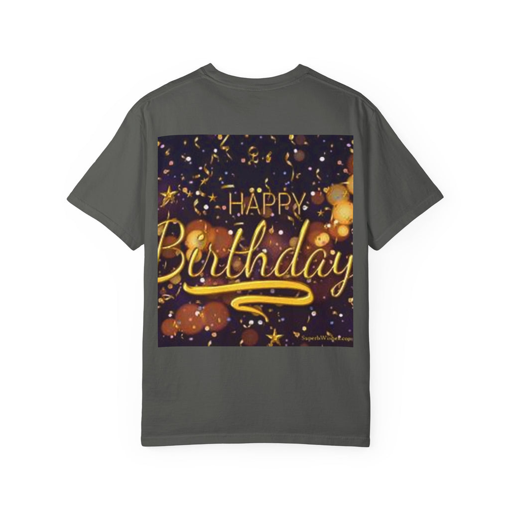 Birthday T-Shirt — Gold Confetti "Happy Birthday" Tee