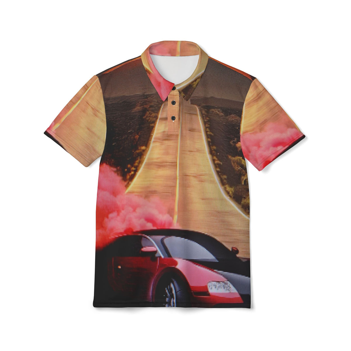 Roadtrip Sports Polo — Red Supercar Scenic All-Over-Print Polo Shirt