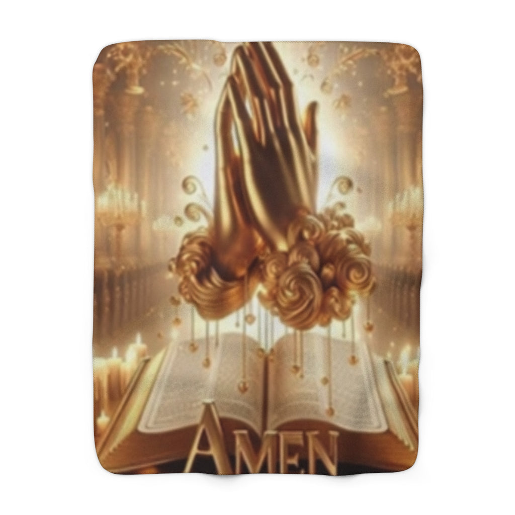 Christian 'Amen' Sherpa Blanket — Praying Hands & Bible Cozy Throw