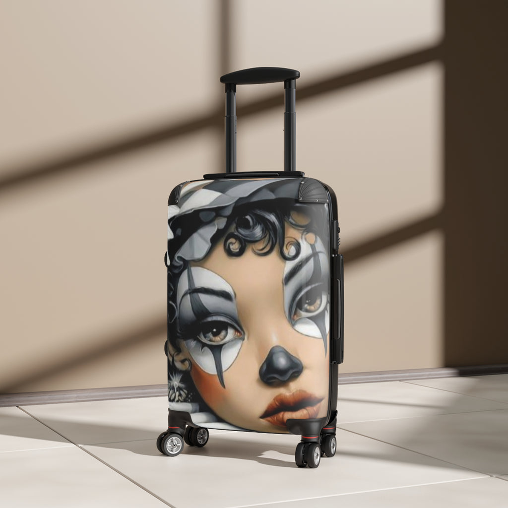 Pierrot Clown Art Carry-On Suitcase — Vintage Circus Face Luggage