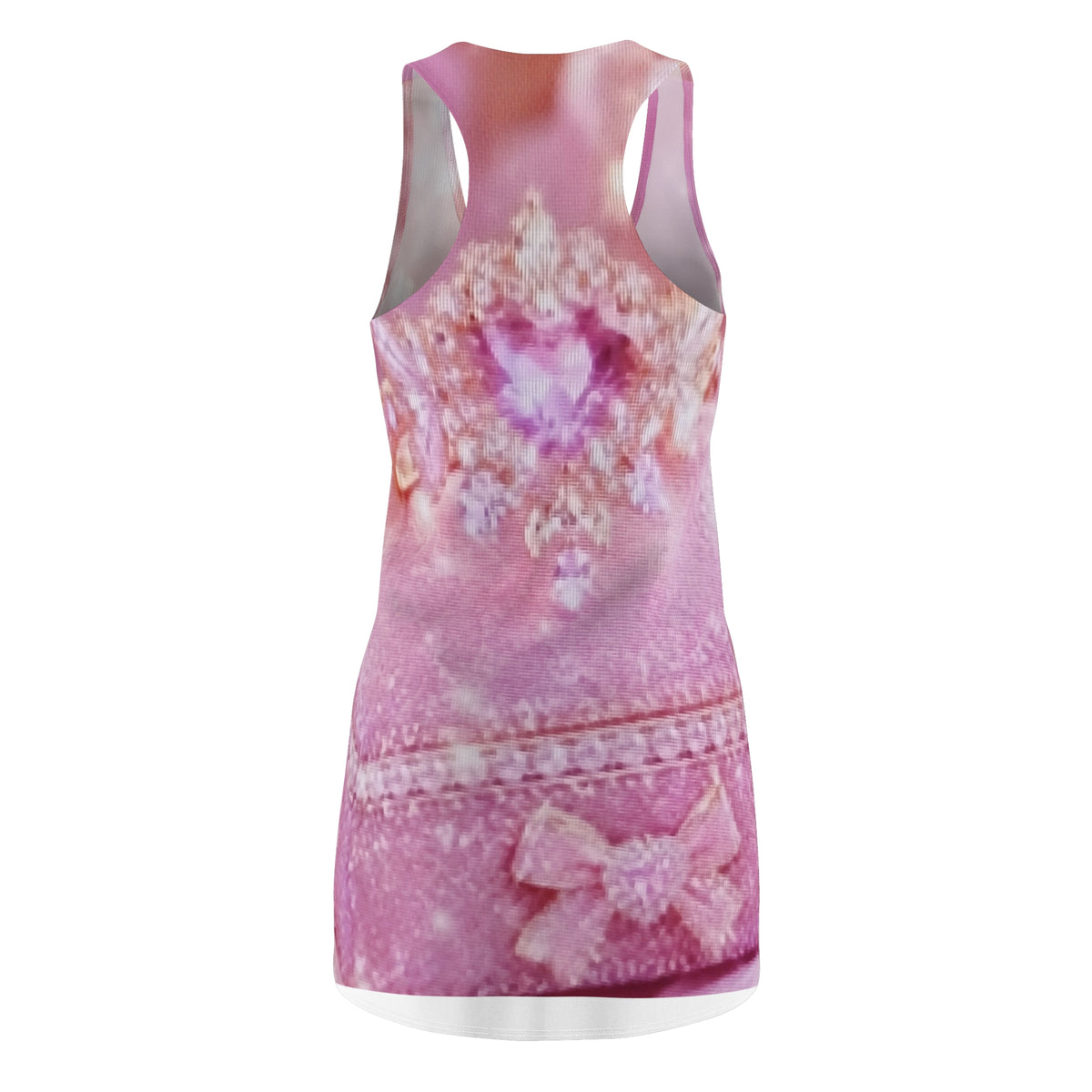 Pink Heart Lace Racerback Dress — Romantic Floral Bow AOP