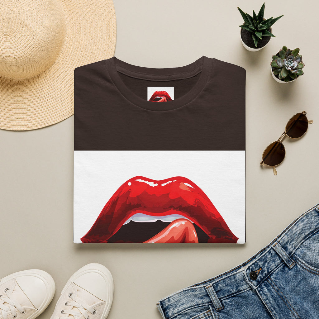Graphic Tee — Glossy Red Lips Tongue-Out Design