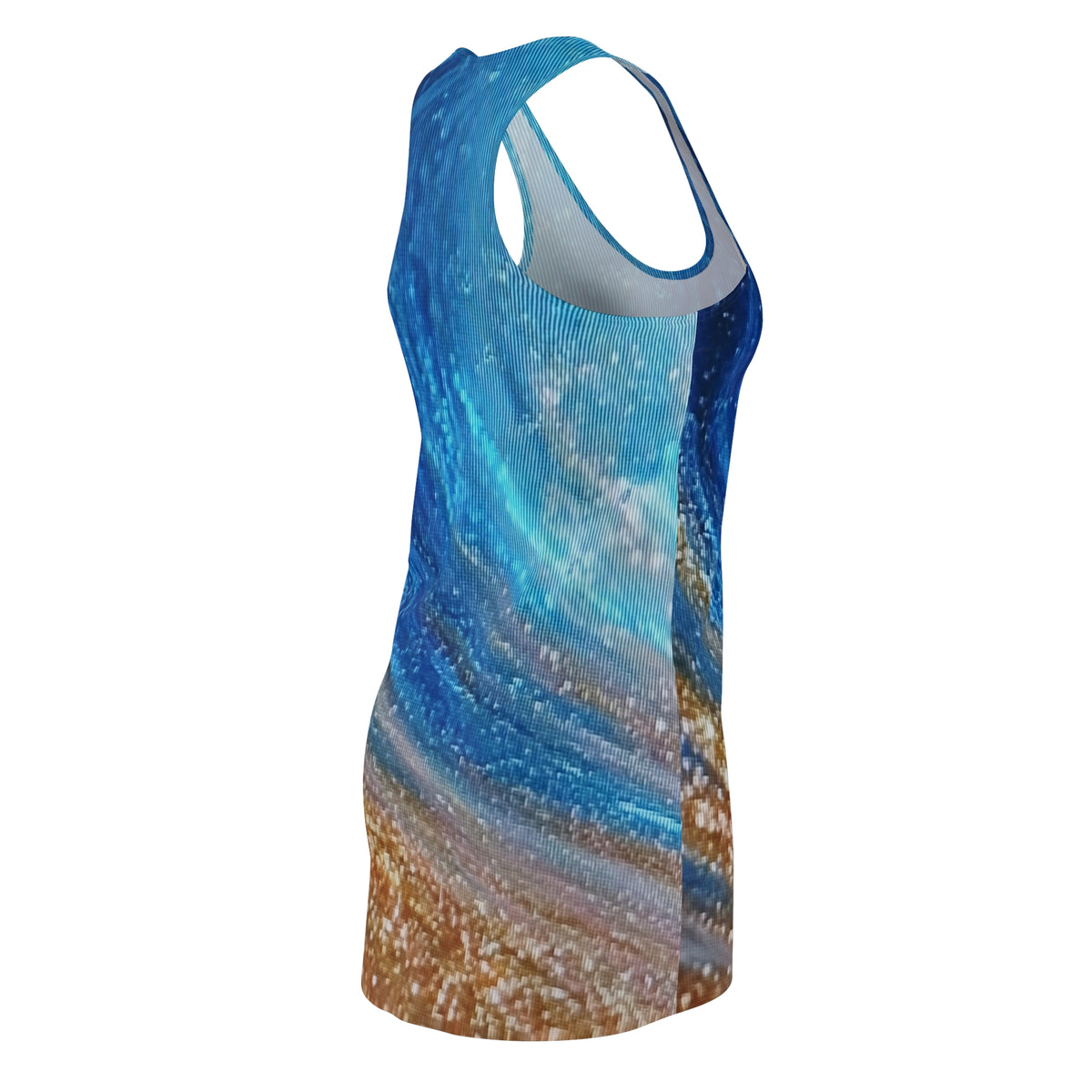 Ocean Wave Racerback Dress — Blue Gold Swirl AOP