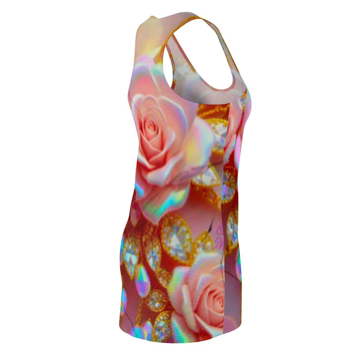 Racerback Dress — Iridescent Pink Rose & Jewel All-Over Print