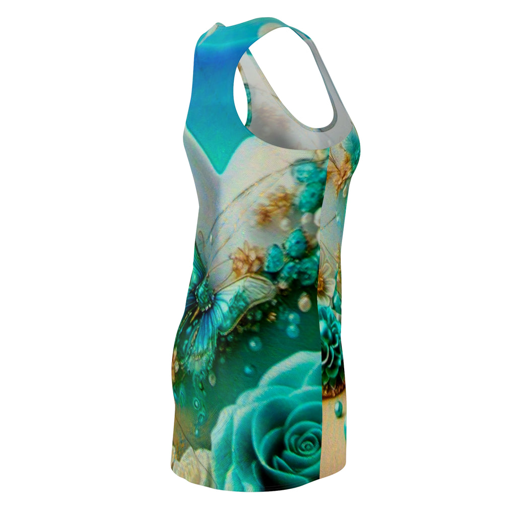 Butterfly Rose Racerback Dress — Teal Floral All-Over Print