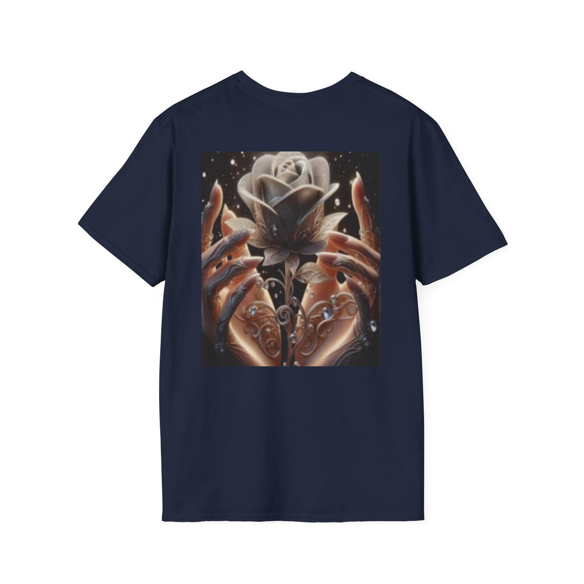 Floral Mystic Rose T‑Shirt — Ethereal Hands & Black Rose Graphic Tee