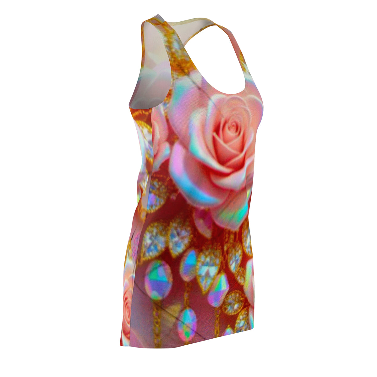 Racerback Dress — Iridescent Pink Rose & Jewel All-Over Print