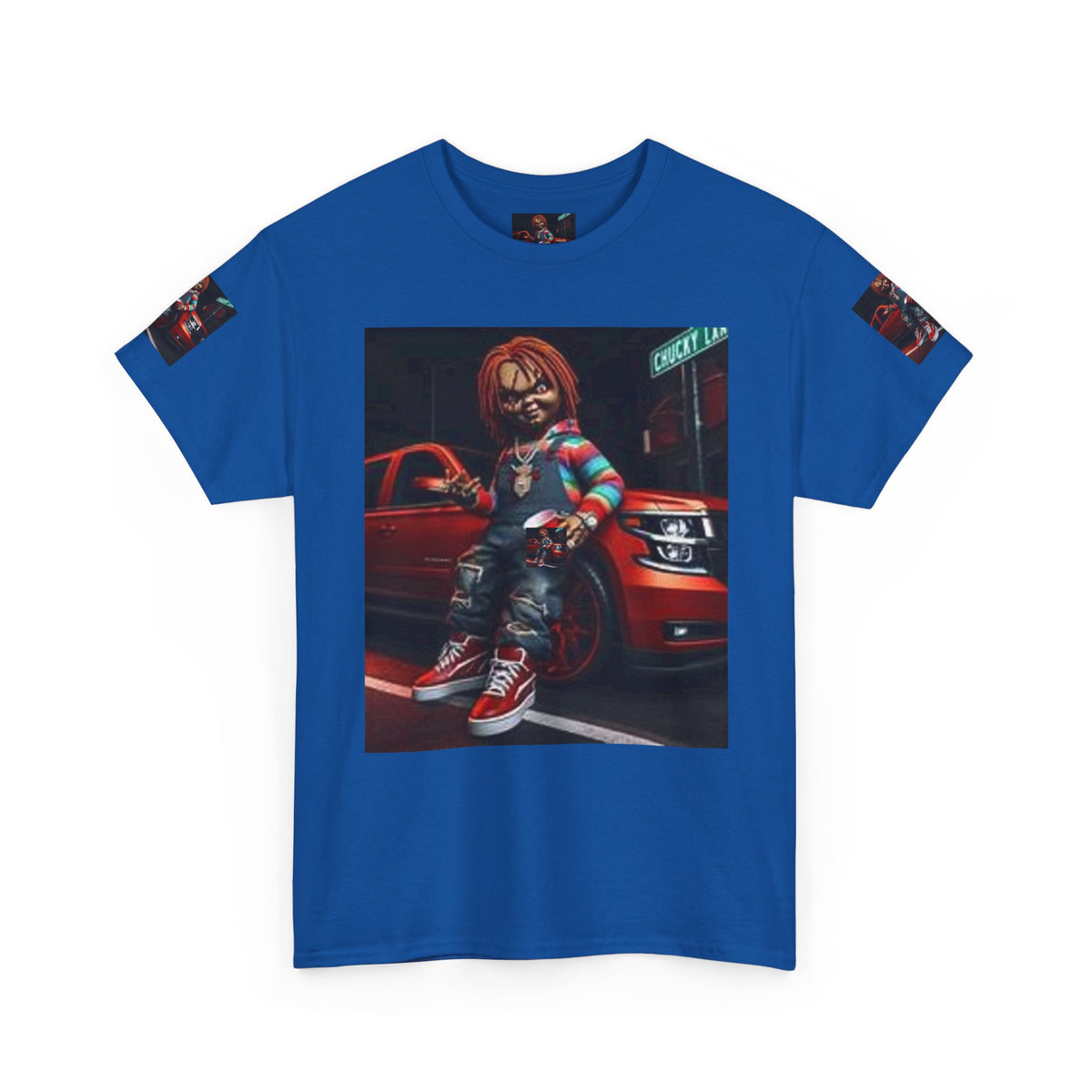 Horror Chucky Graphic Tee — Retro Red Car Street-Chill T-Shirt