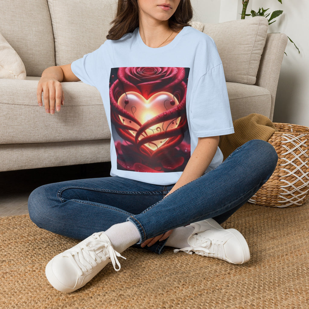 Heart Rose T-Shirt — Glowing Heart & Rose Graphic Tee
