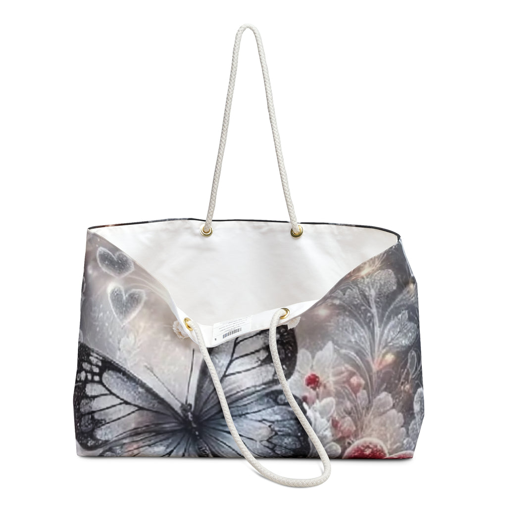 Romantic Butterfly & Rose Weekender Bag — Floral Heart Travel Tote