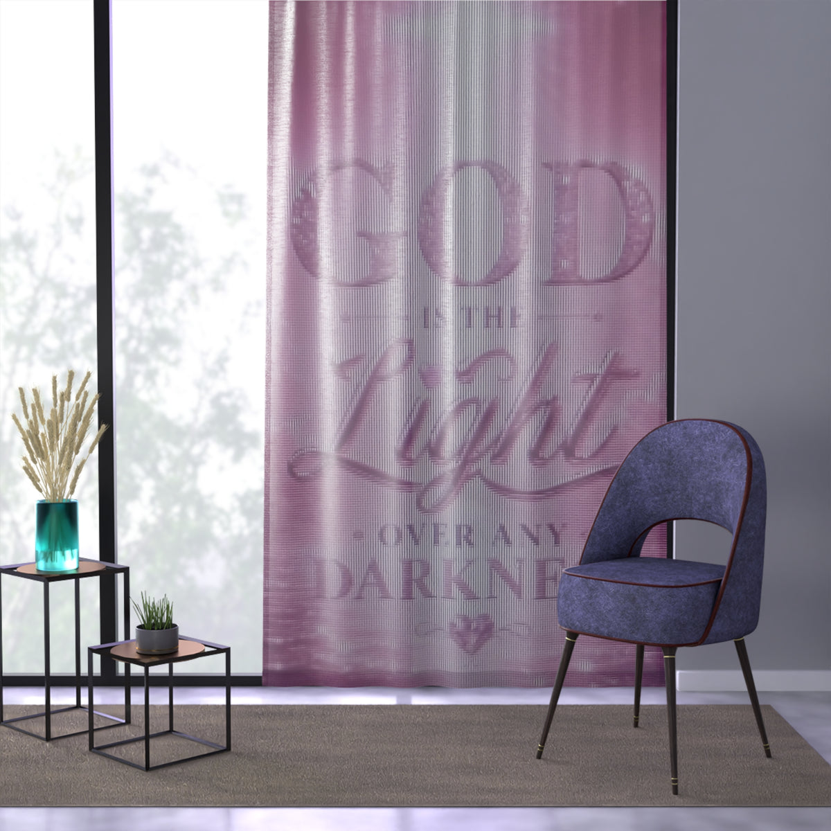 God Is the Light Pink Window Curtain — Inspirational Christian Drapery for Bedroom or Living Room
