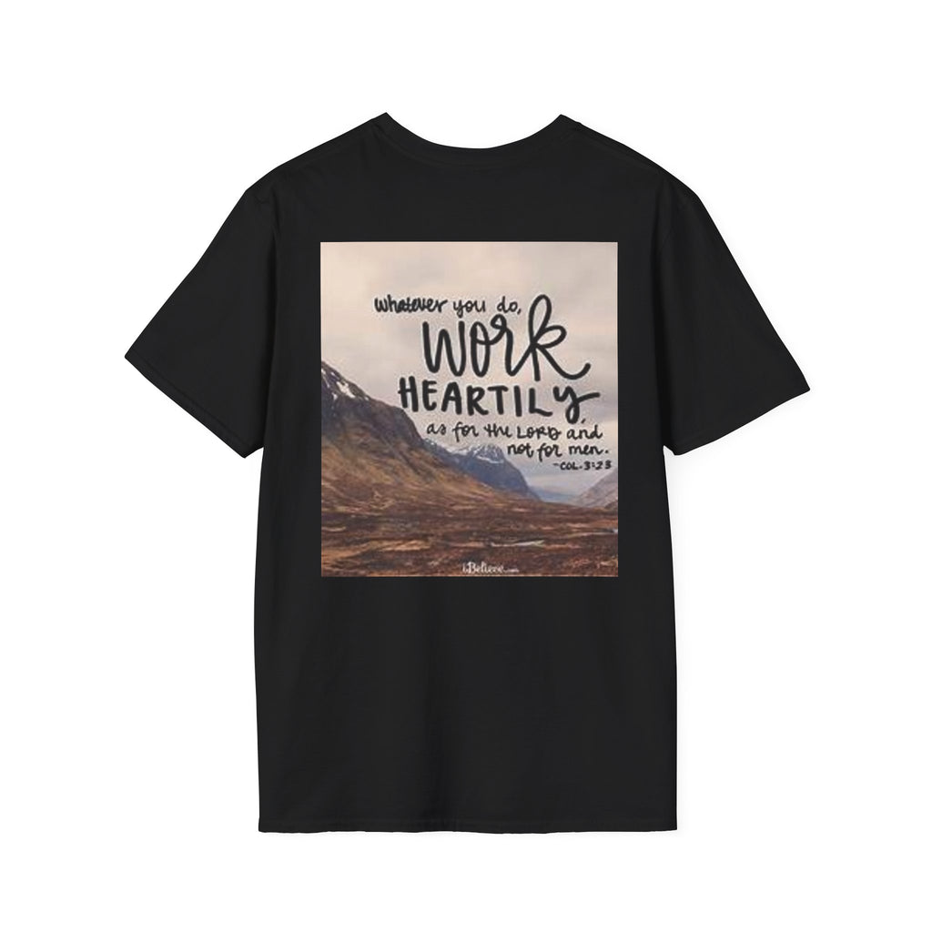 Work Heartily T-Shirt — Inspirational Christian Verse Tee (Colossians 3:23)