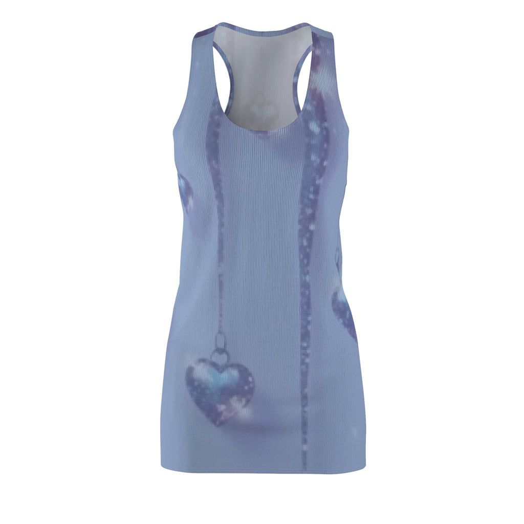 Heart Charm Racerback Dress — Pastel Blue All-Over Print