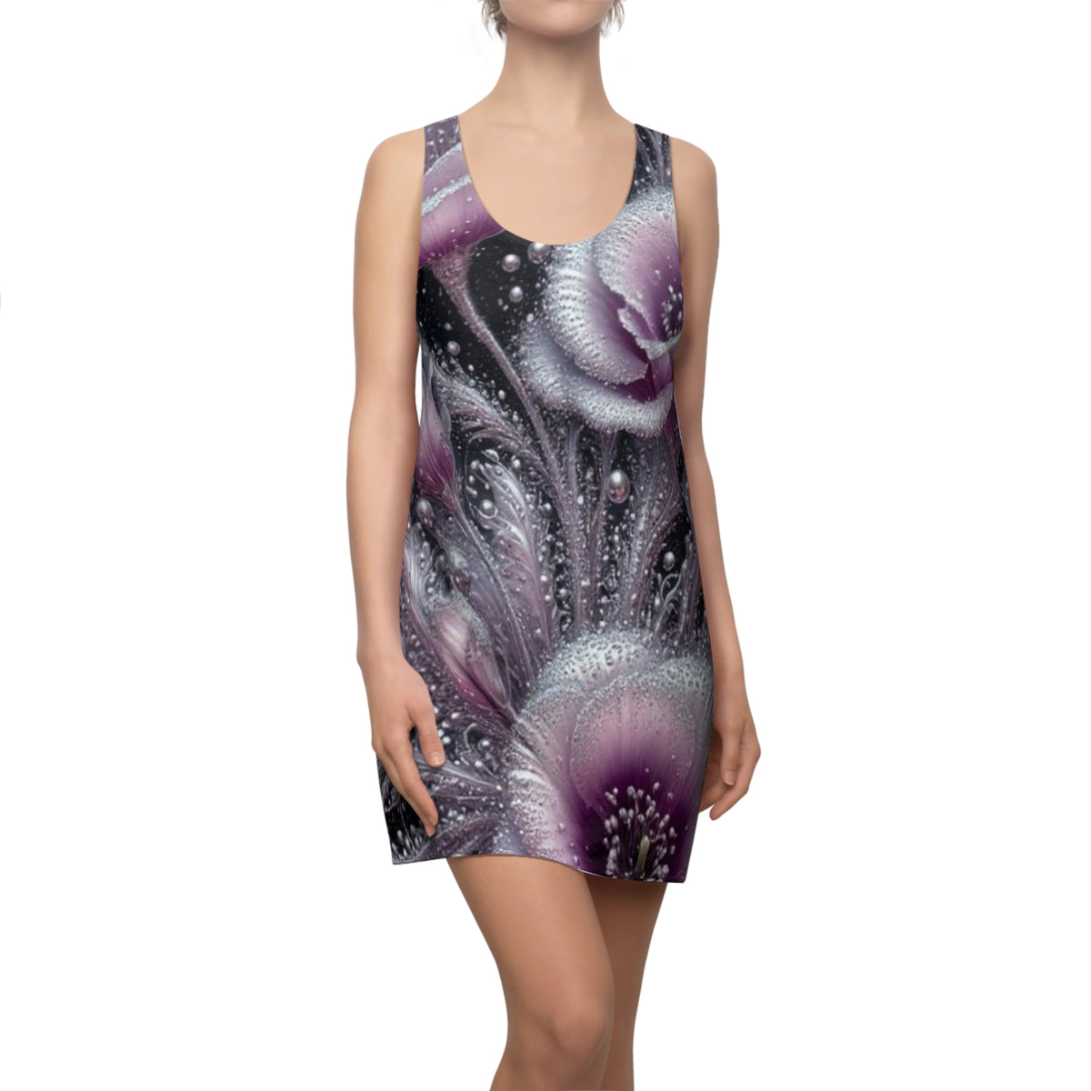 Floral Dream Racerback Dress — Purple Waterdrop Blossom All-Over Print
