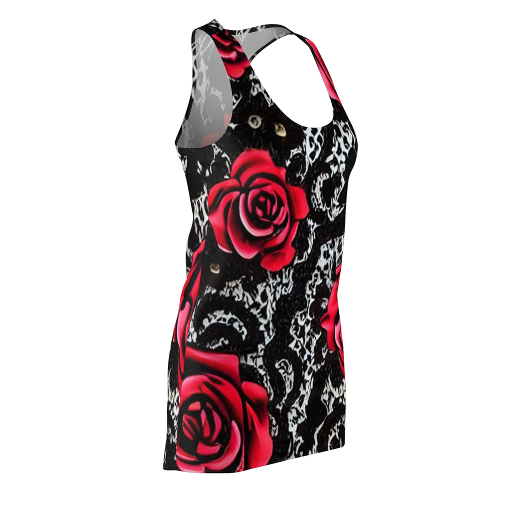 Red Rose Lace Racerback Dress — Gothic Floral AOP Women's Dress