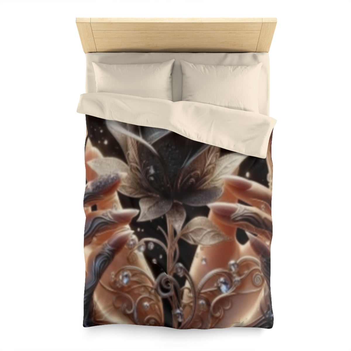 Black Rose Fantasy Duvet Cover — Elegant Floral Microfiber Bedding