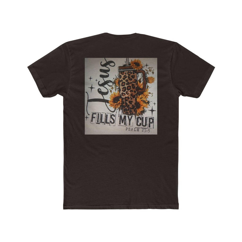 Christian Leopard Mug Graphic Tee — "Jesus Fills My Cup" Sunflower T-Shirt