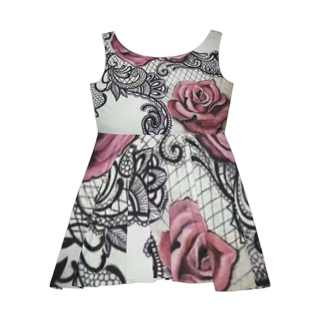 Rose Lace Skater Dress — Pink Vintage Floral AOP