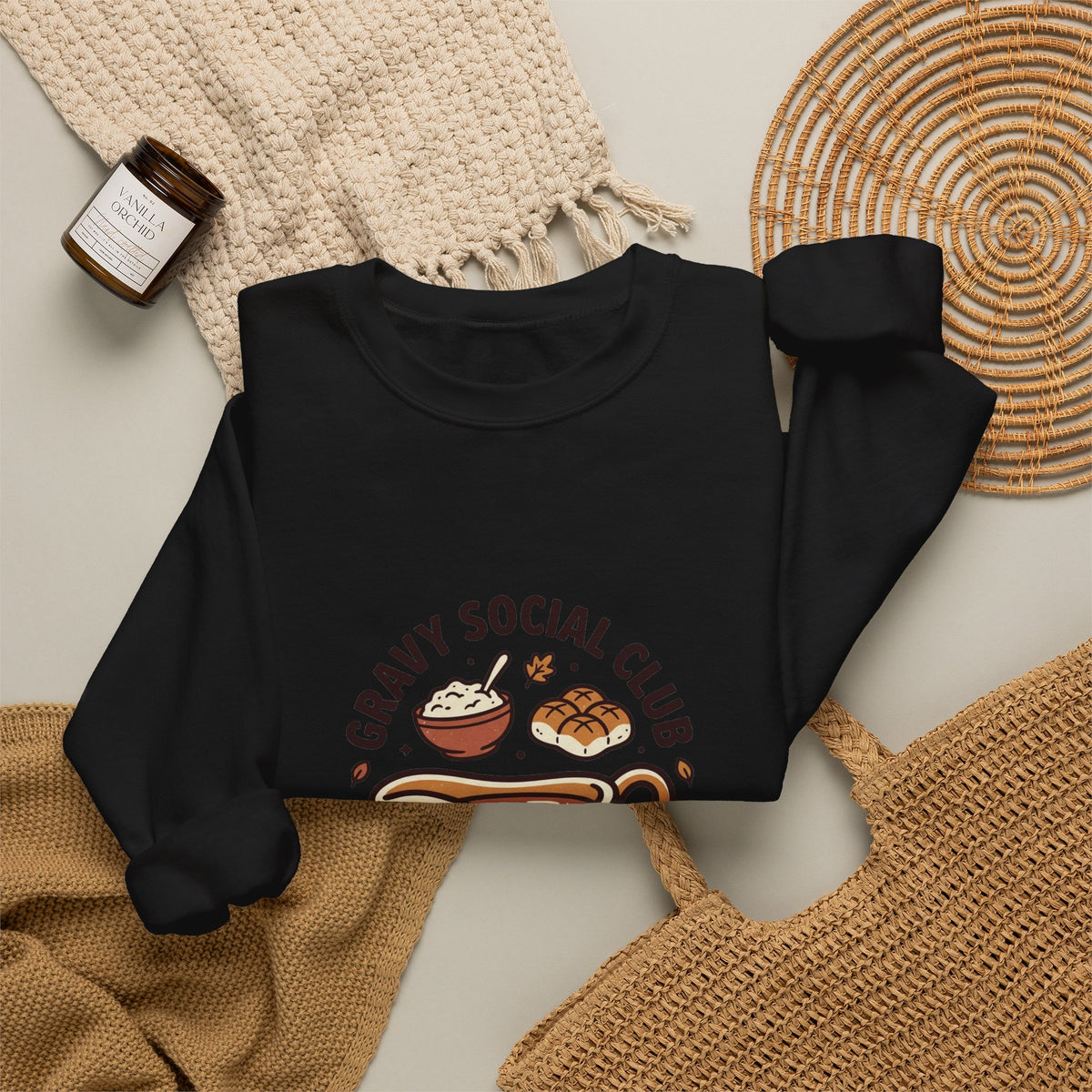Crewneck Sweatshirt — "Gravy Social Club" Cute Comfort Food Graphic