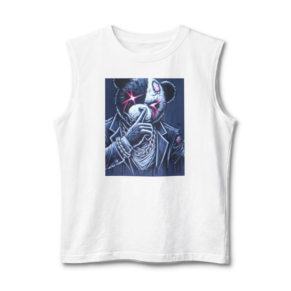 Mystery Bear Mask Muscle Tank — Dark Neon Graphic Tank Top