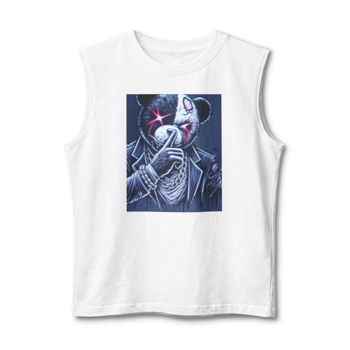 Mystery Bear Mask Muscle Tank — Dark Neon Graphic Tank Top