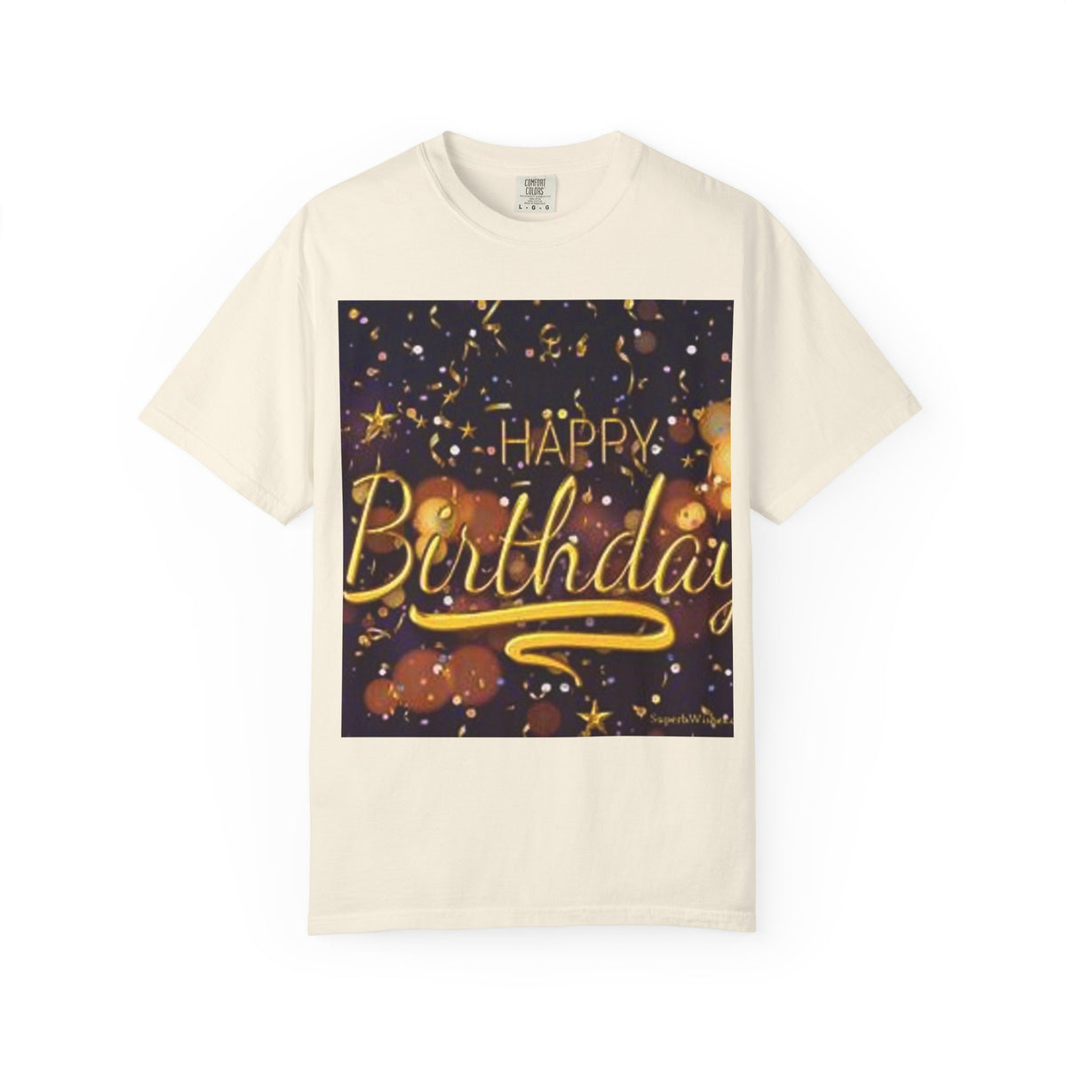 Birthday T-Shirt — Gold Confetti "Happy Birthday" Tee