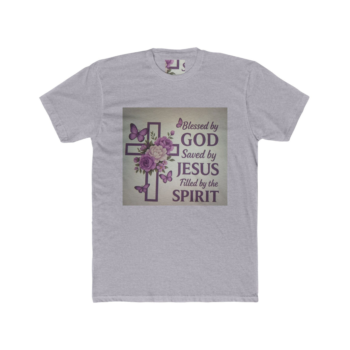 Christian Tee — "Blessed by God, Saved by Jesus, Filled by the Spirit" Floral Cross