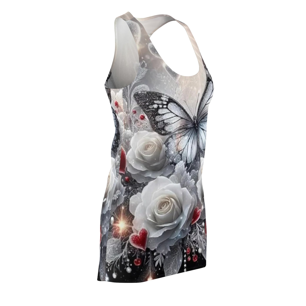 Butterfly & White Roses Racerback Dress – Romantic Floral AOP