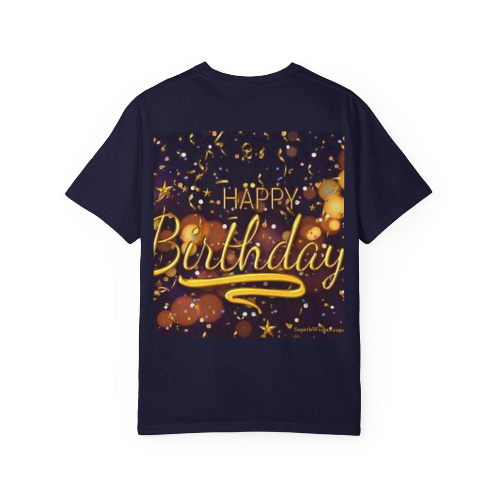 Birthday T-Shirt — Gold Confetti "Happy Birthday" Tee