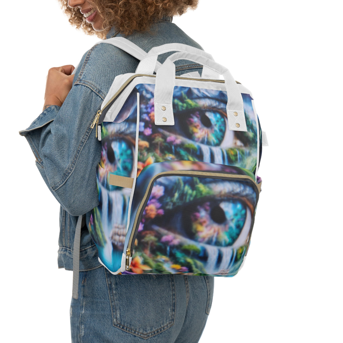Diaper Backpack – Colorful Waterfall Eye Print Multifunctional Baby Bag