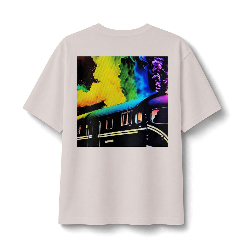 Retro Train Tee — Neon Smoke Vintage Locomotive Graphic Shirt