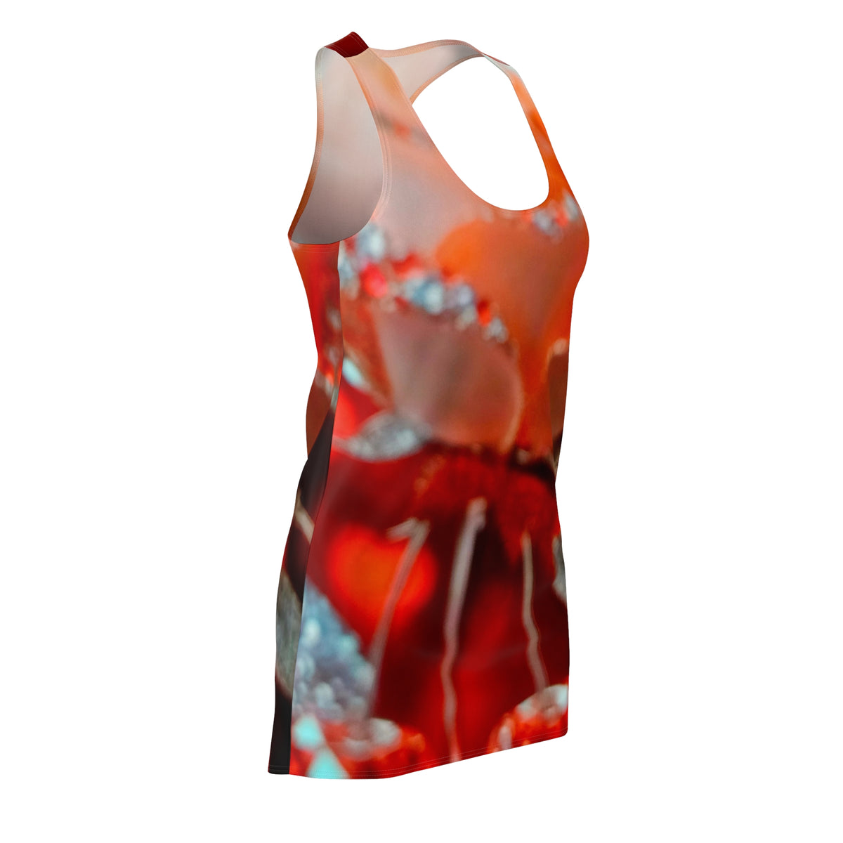 Red Floral Racerback Dress – Abstract Poppy Print All-Over