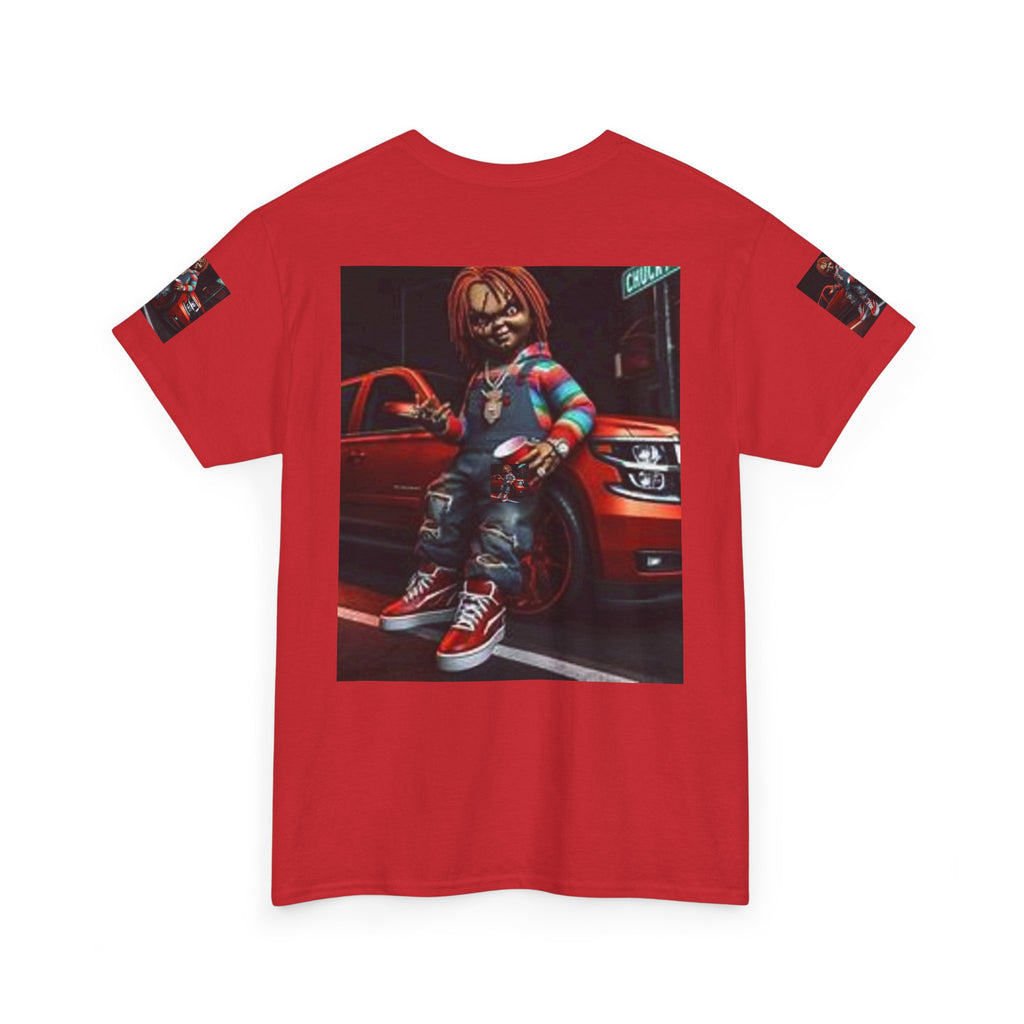 Horror Chucky Graphic Tee — Retro Red Car Street-Chill T-Shirt