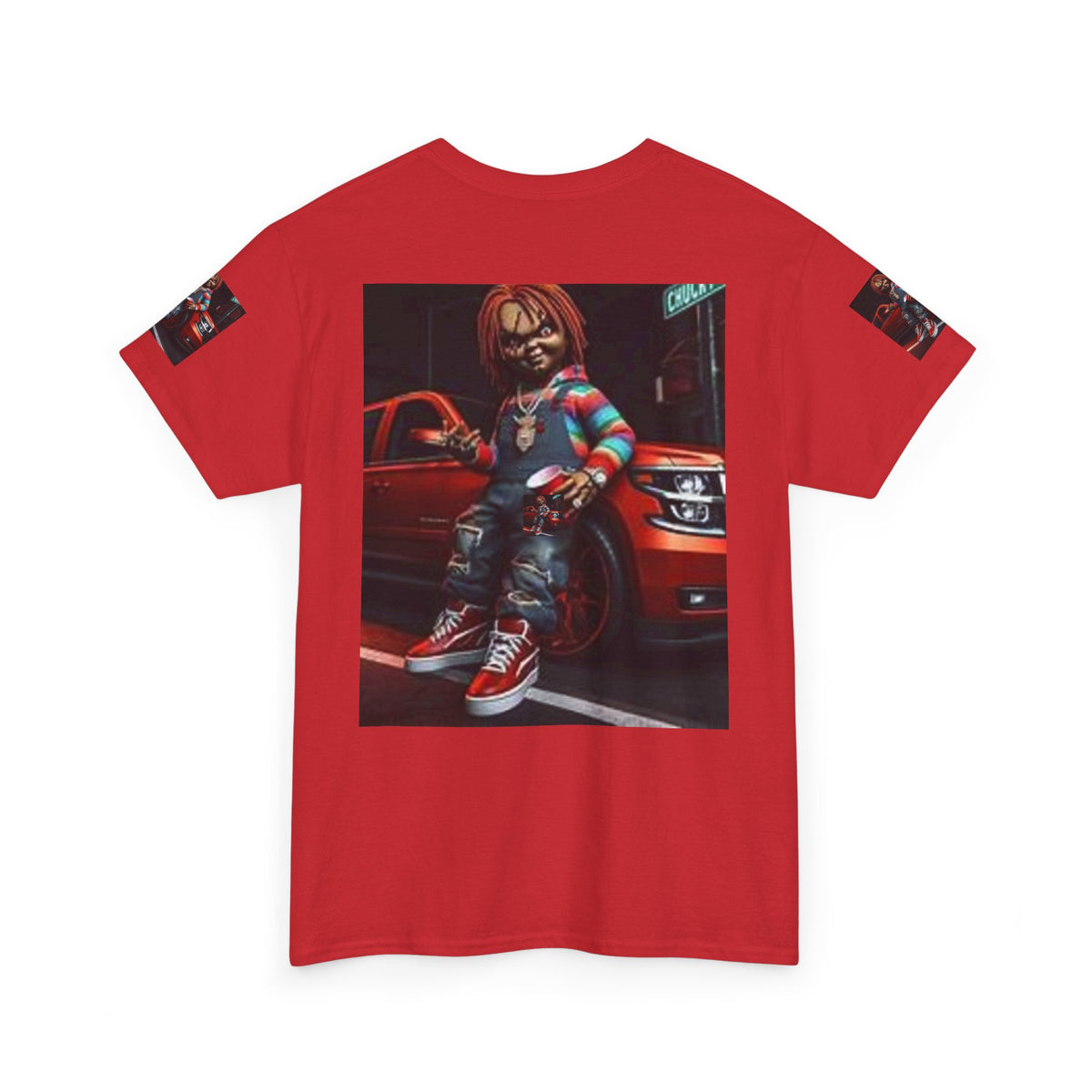 Horror Chucky Graphic Tee — Retro Red Car Street-Chill T-Shirt