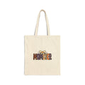 Momster Halloween Tote | Cotton Canvas bag, purple orange spooky lettering