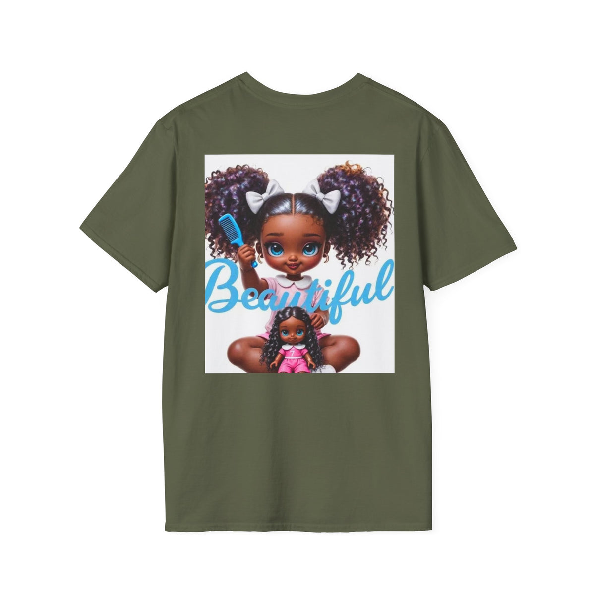 T-Shirt — "Beautiful" Cute Curly-Haired Doll Illustration Tee