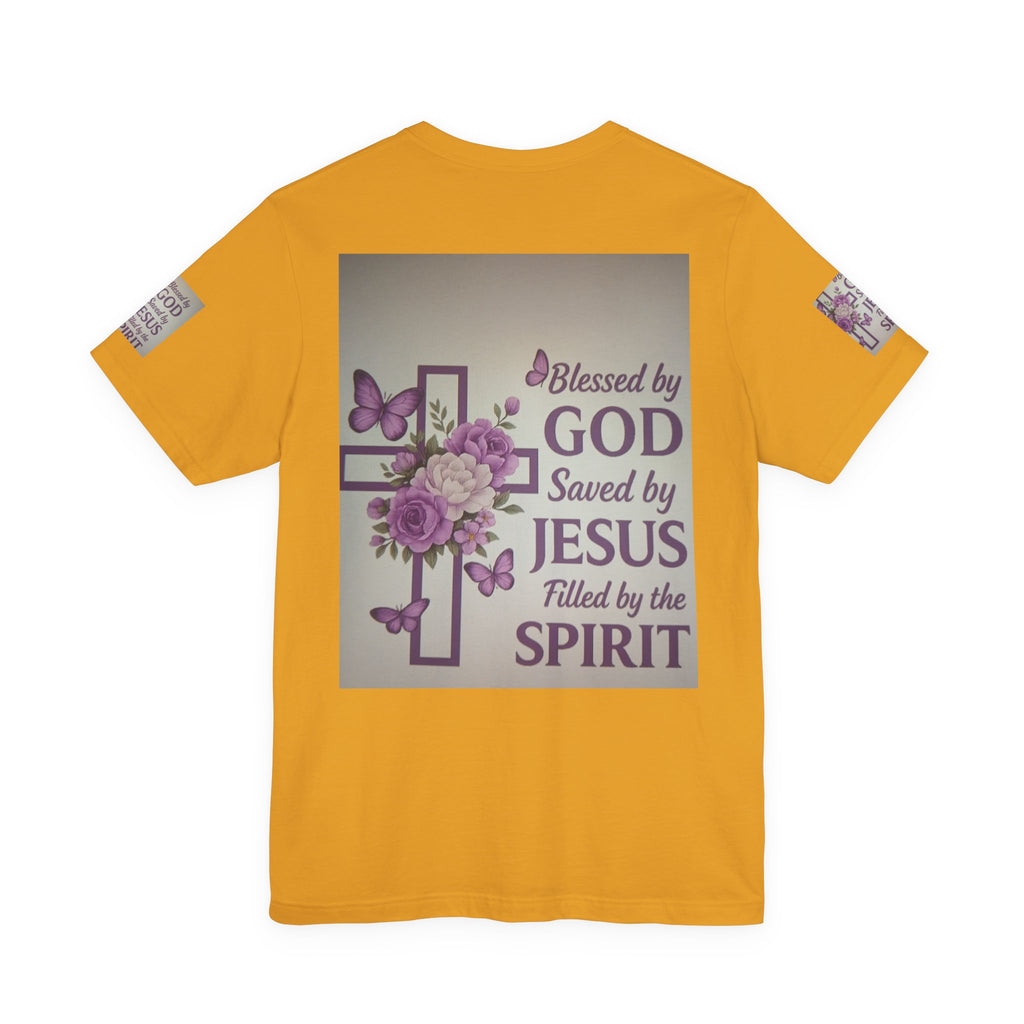 Blessed by God Christian T-Shirt — "Blessed by God, Saved by Jesus, Filled by the Spirit"